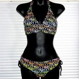 ROXY Logo 2-piece halter swimsuit bikini Multicolor Womens Small S